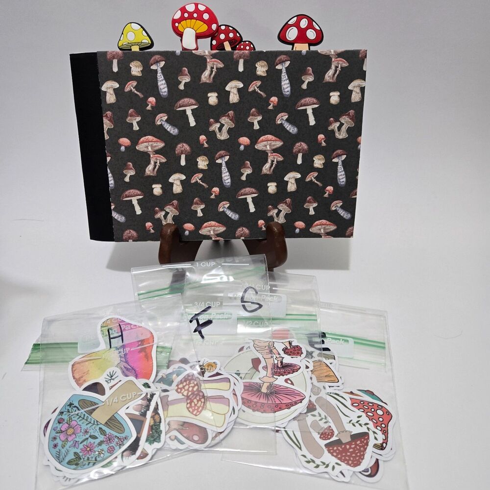 Altered Composition Book 7.5 x 5 inches Mushrooms with Bookmarks, Stickers